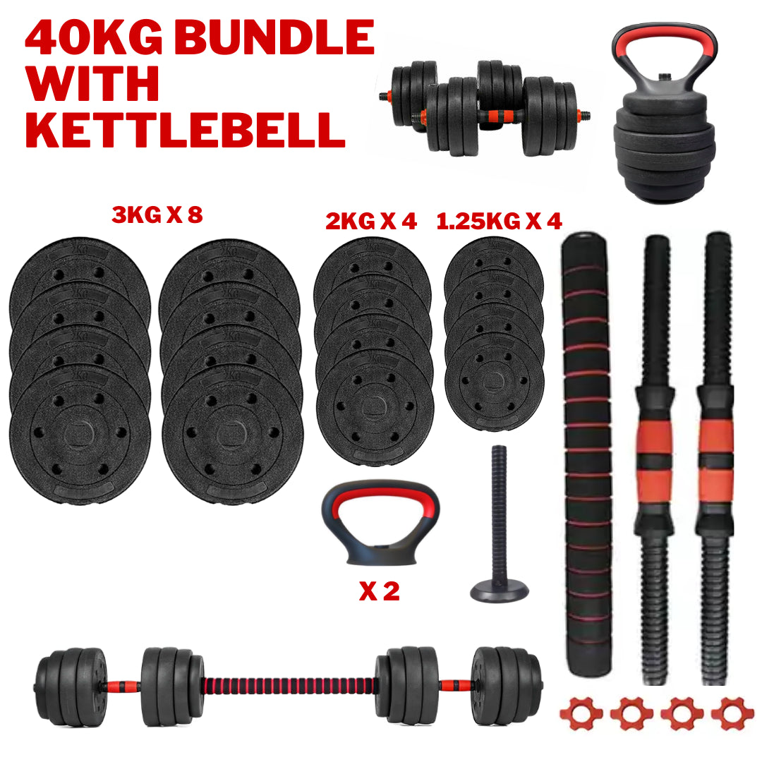 Exersci 20Kg-40Kg Adjustable Dumbbell Barbell Weights Set Kettlebell Option
