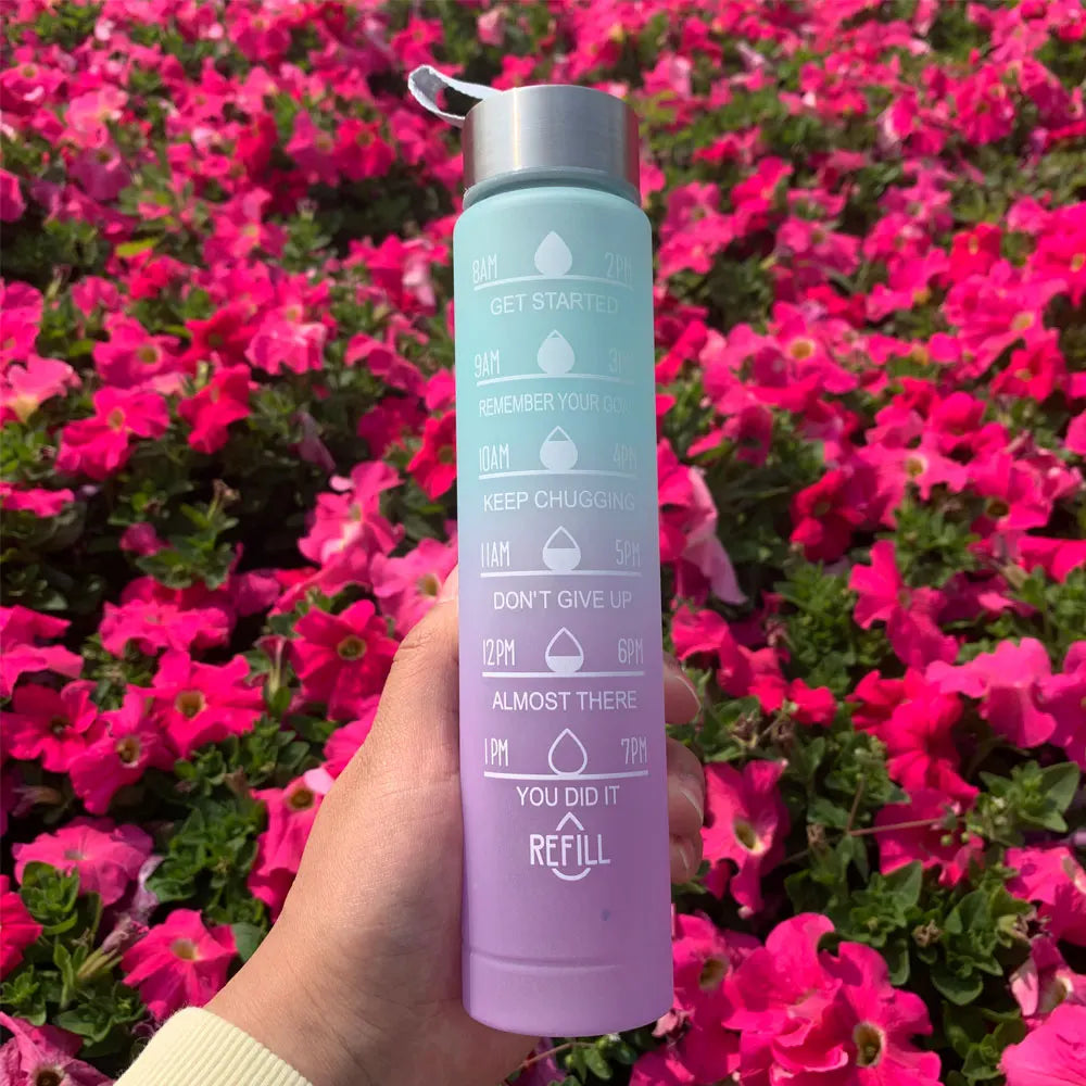 Water Bottle Motivational Drinking Bottle Sports Water Bottle with Time Marker Portable Reusable Plastic Cups Outdoor Travel Gym