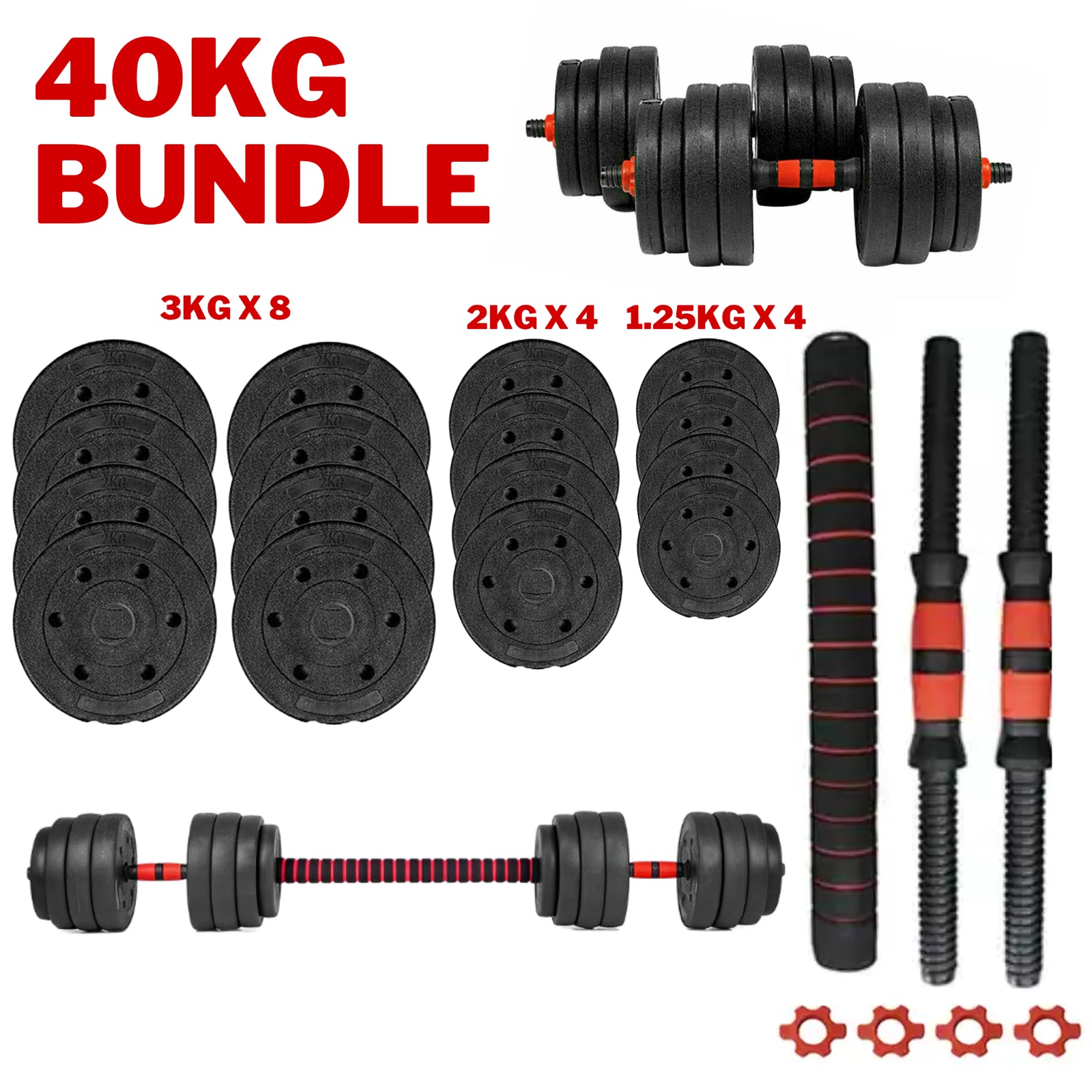 Exersci 20Kg-40Kg Adjustable Dumbbell Barbell Weights Set Kettlebell Option
