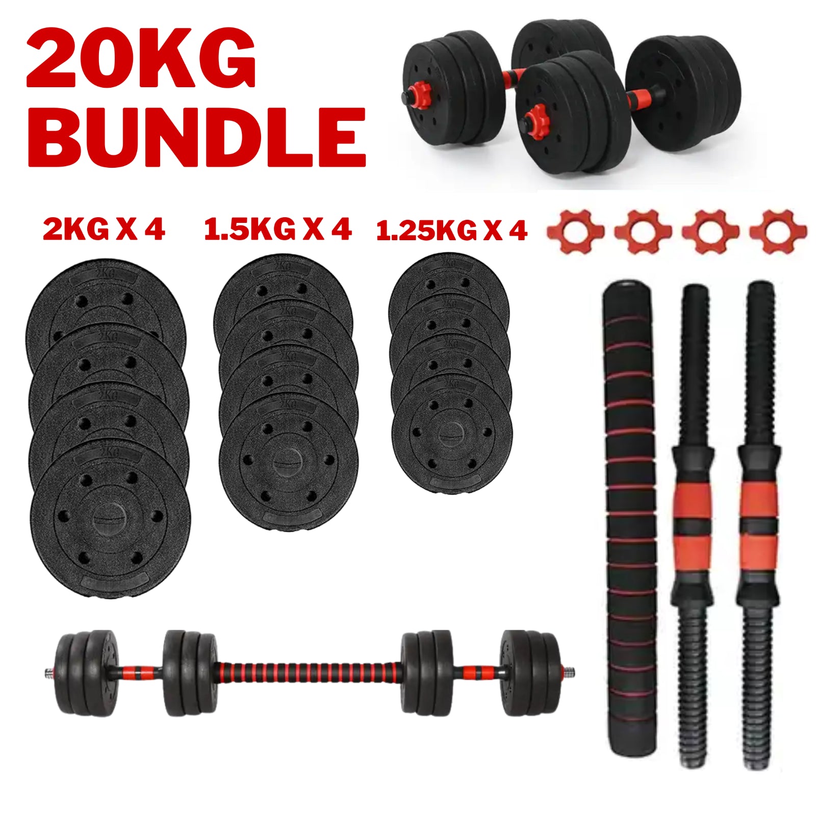 Exersci 20Kg-40Kg Adjustable Dumbbell Barbell Weights Set Kettlebell Option