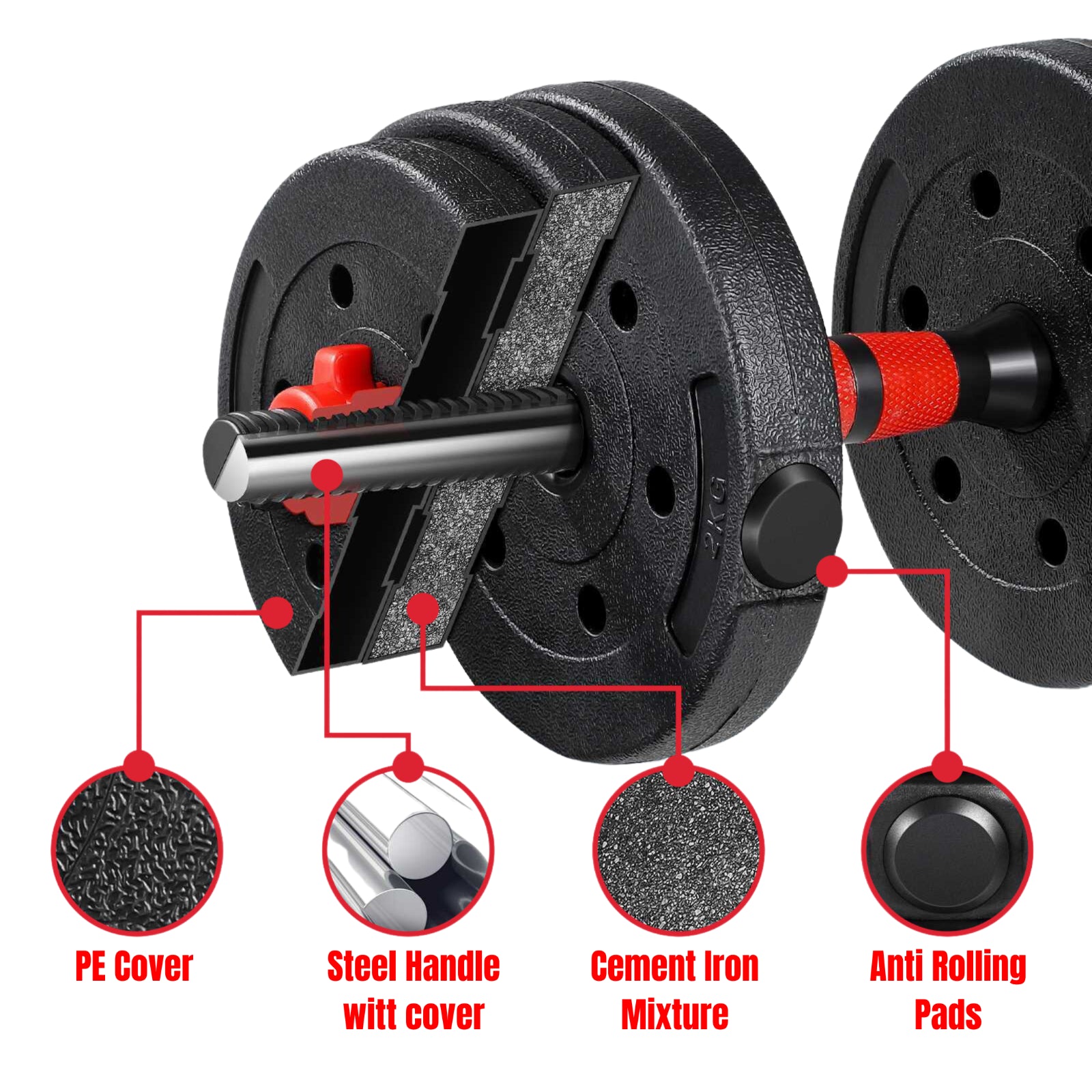 Exersci 20Kg-40Kg Adjustable Dumbbell Barbell Weights Set Kettlebell Option
