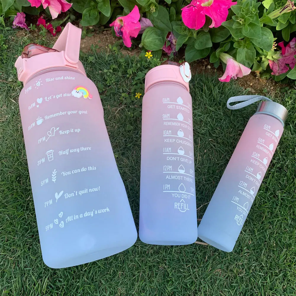 Water Bottle Motivational Drinking Bottle Sports Water Bottle with Time Marker Portable Reusable Plastic Cups Outdoor Travel Gym