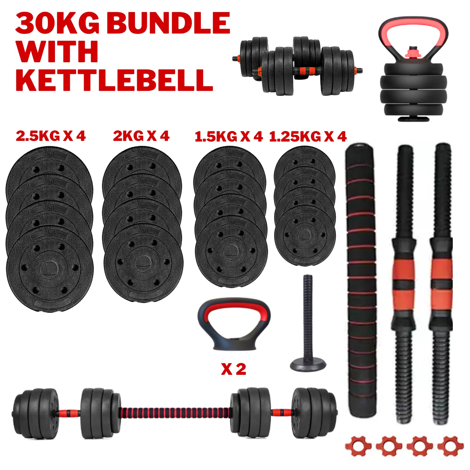 Exersci 20Kg-40Kg Adjustable Dumbbell Barbell Weights Set Kettlebell Option