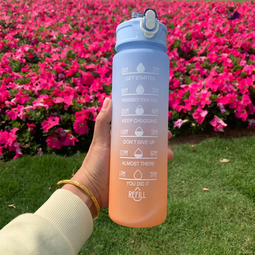 Water Bottle Motivational Drinking Bottle Sports Water Bottle with Time Marker Portable Reusable Plastic Cups Outdoor Travel Gym