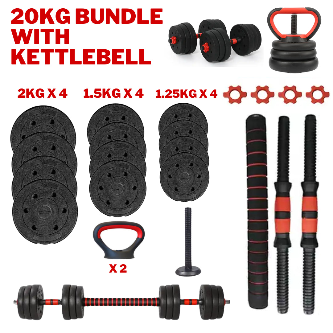 Exersci 20Kg-40Kg Adjustable Dumbbell Barbell Weights Set Kettlebell Option