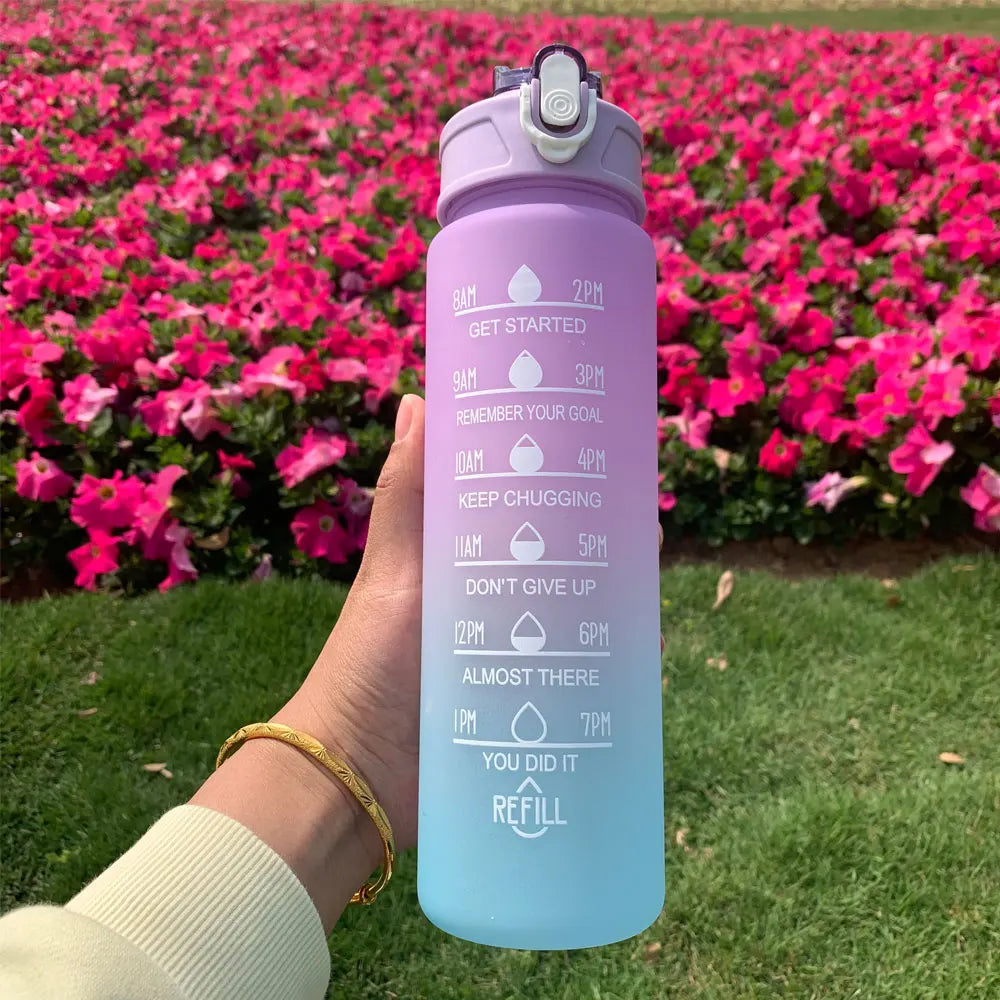 Water Bottle Motivational Drinking Bottle Sports Water Bottle with Time Marker Portable Reusable Plastic Cups Outdoor Travel Gym